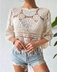 Light Gray Openwork Round Neck Cover-Up