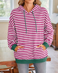 Lovelet Drawstring Striped Long Sleeve Hoodie