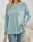 Lovelet Slit Round Neck Long Sleeve Sweatshirt