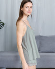 Gray Lace Detail V-Neck Cami and Shorts Lounge Set Sentient Beauty Fashions Apaparel & Accessories