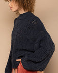 POL Mock Neck Cable Knit Sweater