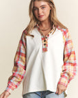 J.NNA Plaid Contrast Button Down Henley Top