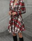 Plaid Tie Waist Long Sleeve Outerwear