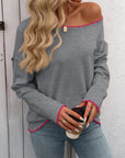 Mandy Contrast Trim Round Neck Long Sleeve Sweater