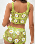 Flower Cutout Wide Strap Two-Piece Cover Up