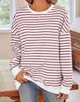 Lovelet Striped Round Neck Long Sleeve Sweatshirt