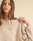 Mable Round Neck Letter Embroidery Crop Sweatshirt