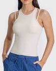 Light Gray Cutout Round Neck Racerback Active Tank