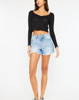 White Smoke Kancan High Waist Frayed Denim Shorts