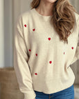 Heart Round Neck Long Sleeve Sweater