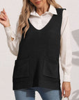 Black Pocketed V-Neck Sweater Vest