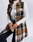 Honey Plus Size Pocketed Plaid Button Up Vest Coat