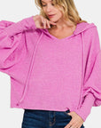 Zenana Brushed Hacci Drop Shoulder Cropped Hoodie