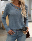 Mandy Ribbed V-Neck Long Sleeve T-Shirt