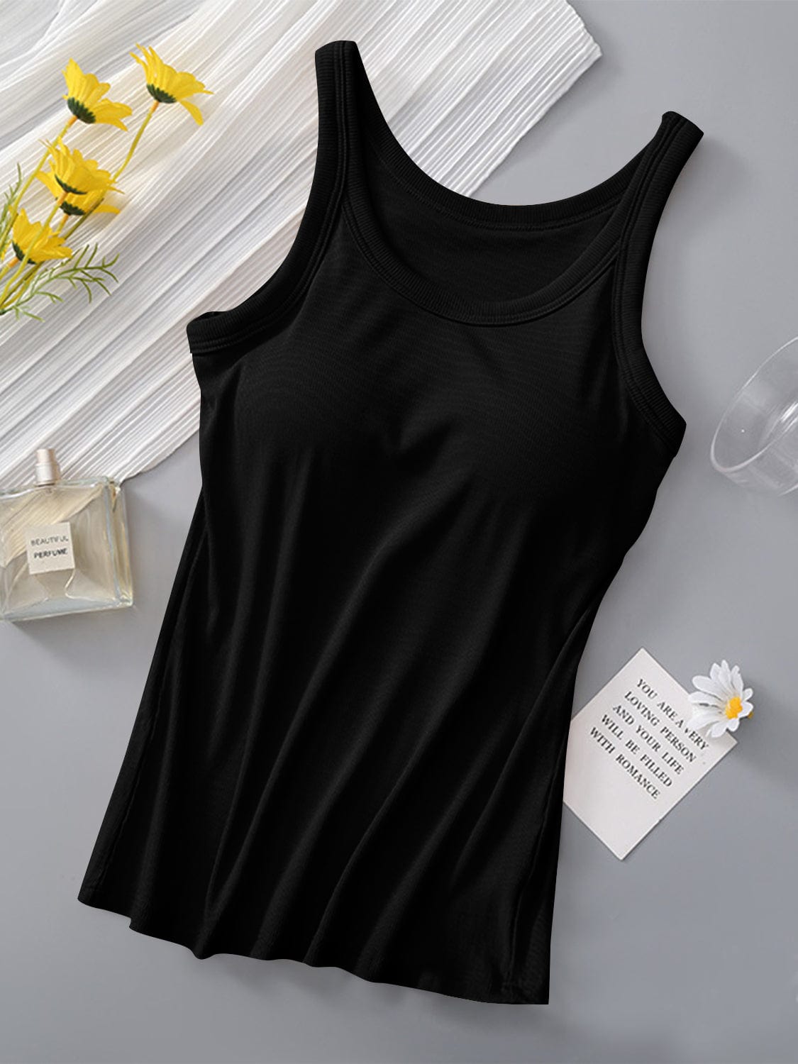 Dark Gray Round Neck Tank with Bra