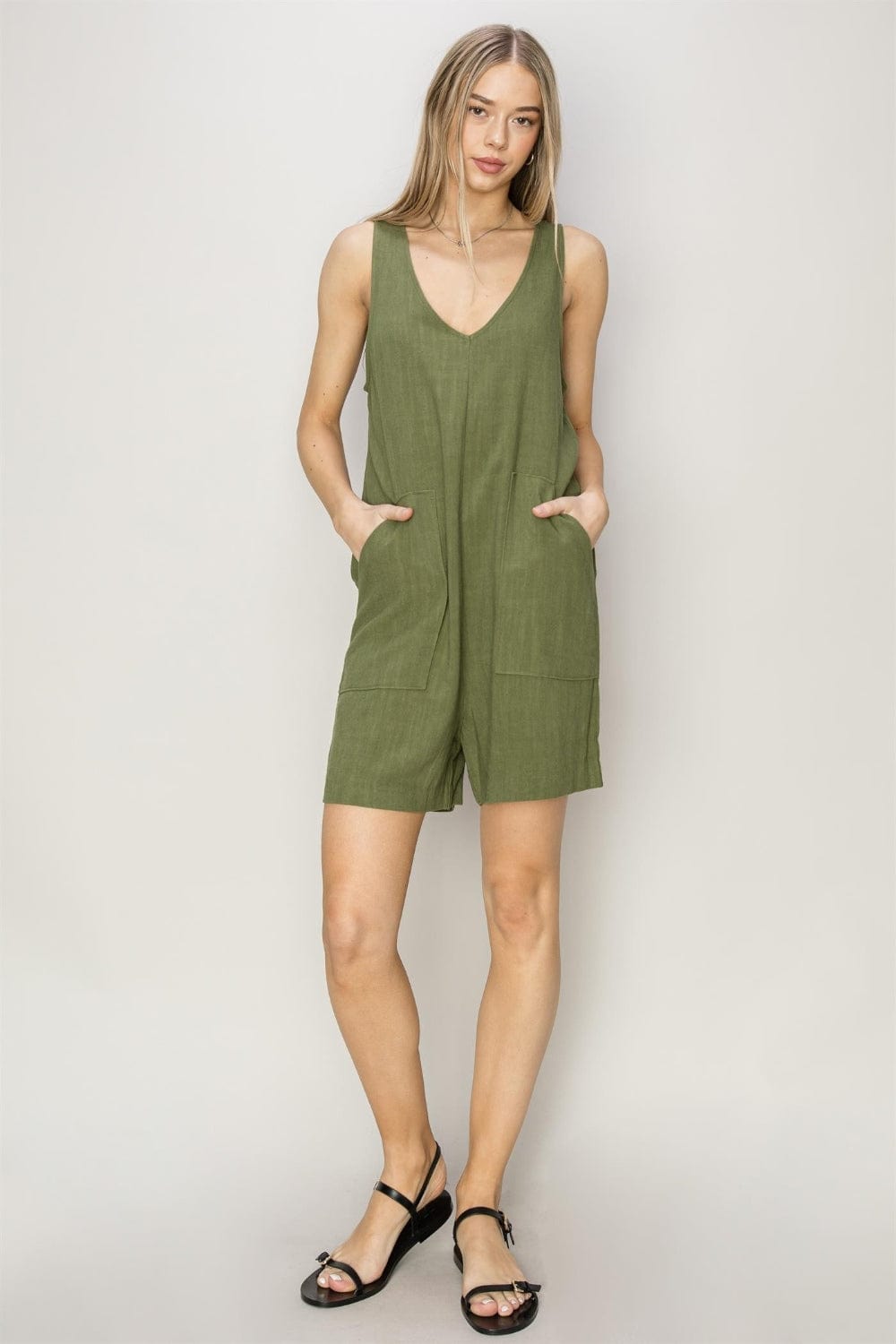 Light Gray HYFVE V-Neck Sleeveless Romper with Pockets