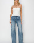 Light Gray RISEN Full Size High Waist Distressed Wide Leg Jeans