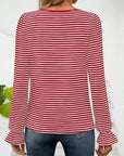 Striped Square Neck Flounce Sleeve Top