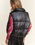 J.NNA Snap and Zipper Shiny Metallic Puffer Vest