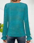 Striped Square Neck Flounce Sleeve Top