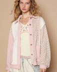 POL Floral Exposed Seam Button Up Quilted Jacket