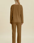 Double Take Full Size Cable-Knit Long Sleeve Top and Pants Set