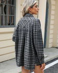 Pocketed Plaid Collared Neck Long Sleeve Shirt