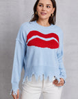 Lip Fringe Round Neck Sweater