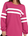 Lovelet Striped Round Neck Dropped Shoulder Sweatshirt