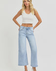 RISEN Full Size High Rise Seamed Detail Wide Leg Crop Jeans