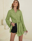 Collared Neck Long Sleeve Mini Shirt Dress