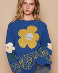 POL Flower Lace Patch Long Sleeve Sweater