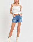 Antique White RISEN Low Rise Slit Denim Shorts