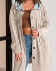 Drawstring Button Up Long Sleeve Hooded Jacket