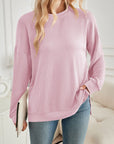 Lovelet Slit Round Neck Long Sleeve Sweatshirt