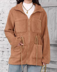 Drawstring Zip Up Long Sleeve Outerwear