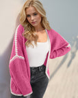 Double Take Contrast Open Front Dropped Shoulder Cardigan