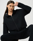 Black Zip Up Dropped Shouder Active Hooded