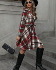 Plaid Tie Waist Long Sleeve Outerwear