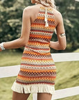 Dark Khaki Full Size Fringe Grecian Neck Dress