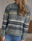 Geometric Round Neck Long Sleeve Sweater