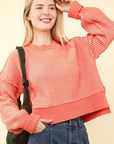 VERY J Exposed Seam Cropped Striped Slit Sweater