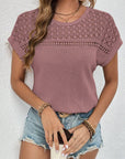 Rosy Brown Waffle-Knit Round Neck Short Sleeve Top