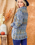 And The Why Print Twist Knot Long Sleeve Blouse