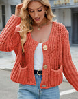 Round Neck Button Up Cardigan with Pockets