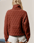 Double Take Half Zip Long Sleeve Quilted Sweatshirt with Pocket