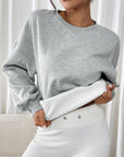 Perfee Round Neck Long Sleeve Sweatshirt