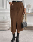 Perfee Slit Midi Skirt with Pockets