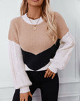 Contrast Round Neck Long Sleeve Sweater