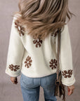 Flower Round Neck Long Sleeve Sweater